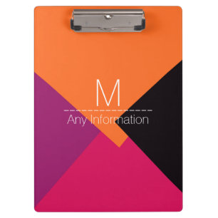 Colourful Retro Geometric Pattern Monogram #9 Clipboard
