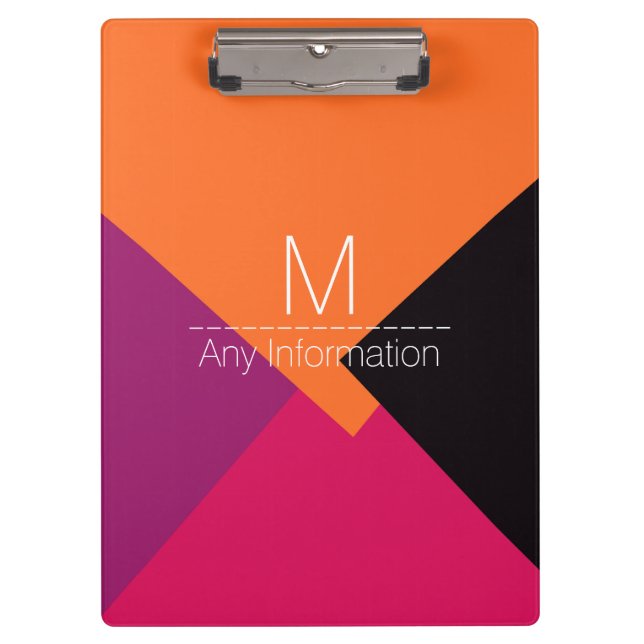 Colourful Retro Geometric Pattern Monogram #9 Clipboard (Front)