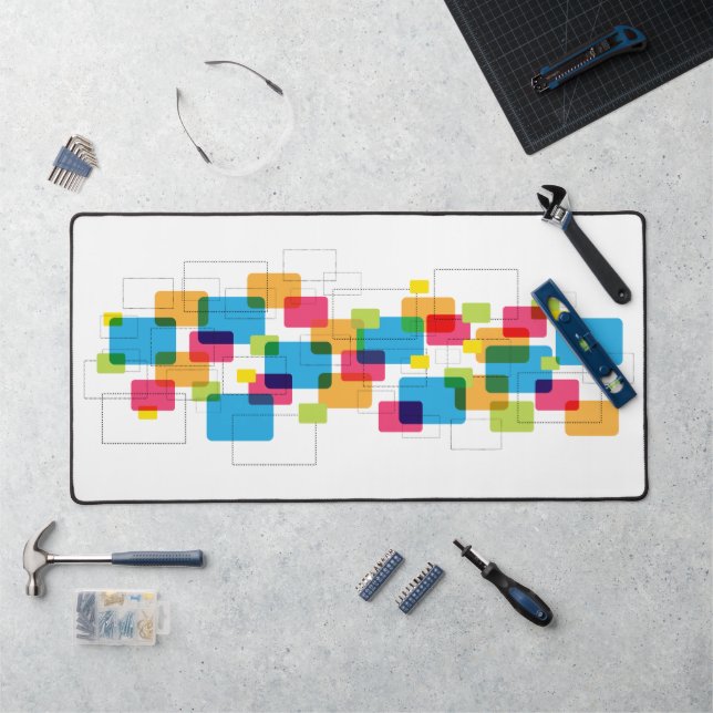Colourful Retro Geometric Rectangles Pattern Desk Mat (Workstation)