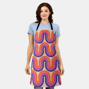 Colourful Retro Geometric Wave Design Apron