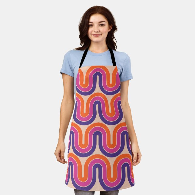 Colourful Retro Geometric Wave Design Apron (Worn)
