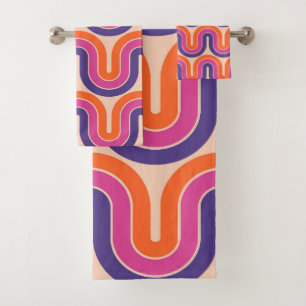 Colourful Retro Geometric Wave Design Bath Towel Set