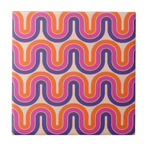 Colourful Retro Geometric Wave Design Ceramic Tile