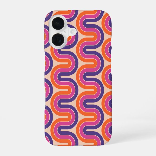 Colourful Retro Geometric Wave Design iPhone 16 Case (Back)