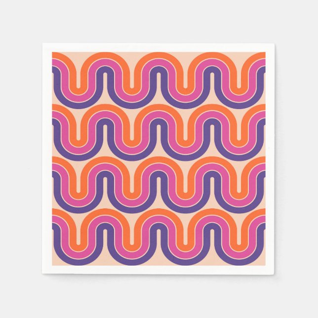 Colourful Retro Geometric Wave Design Napkin (Front)
