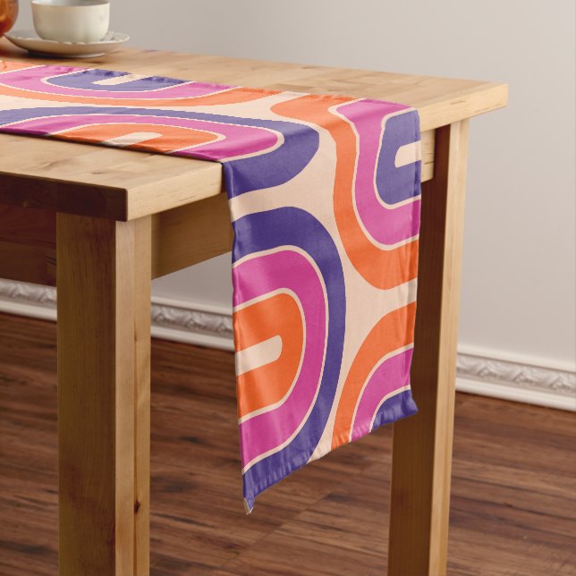 Colourful Retro Geometric Wave Design Short Table Runner (In Situ)