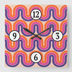 Colourful Retro Geometric Wave Design Square Wall Clock
