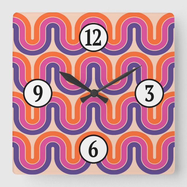 Colourful Retro Geometric Wave Design Square Wall Clock (Front)
