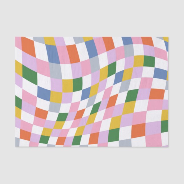 Colourful Retro Geometric Wavy Chequered Pattern Tissue Paper (Front)