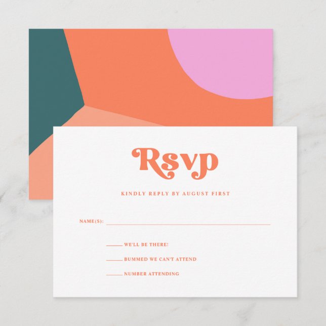 Colourful Retro Geometric Wedding | Coral RSVP Card (Front/Back)