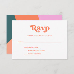 Colourful Retro Geometric Wedding   Coral RSVP Card