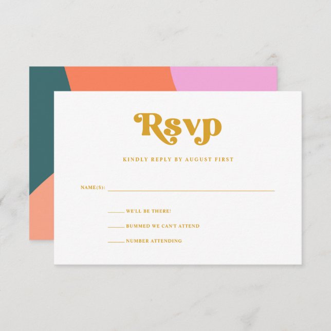 Colourful Retro Geometric Wedding | Yellow RSVP Card (Front/Back)
