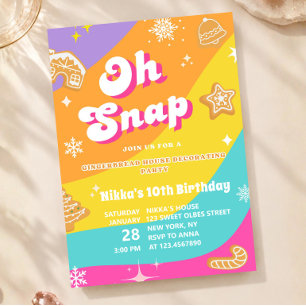 Colourful Retro Gingerbread House Decorating Bday  Invitation