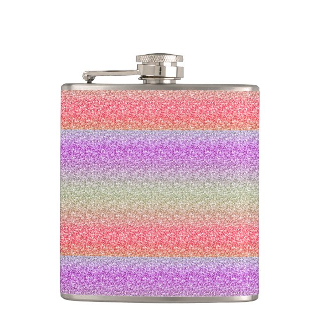 Colourful Retro Glitter Pattern Hip Flask (Front)