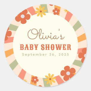 Colourful Retro Groovy Daisy Flower Baby Shower Classic Round Sticker
