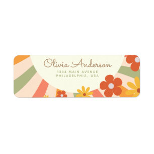 Colourful Retro Groovy Daisy Flower Hippie Return Address Label