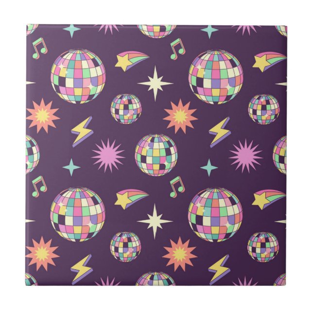 Colourful Retro Groovy Disco Pattern Ceramic Tile (Front)