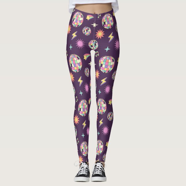 Colourful Retro Groovy Disco Pattern Leggings (Front)