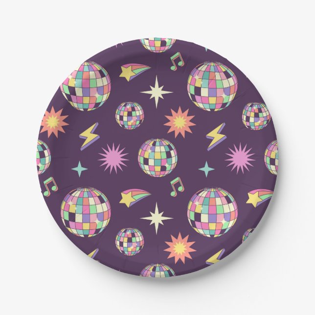 Colourful Retro Groovy Disco Pattern Paper Plate (Front)