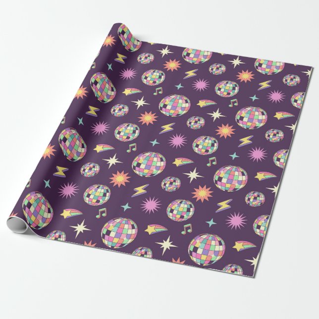 Colourful Retro Groovy Disco Pattern Wrapping Paper (Unrolled)