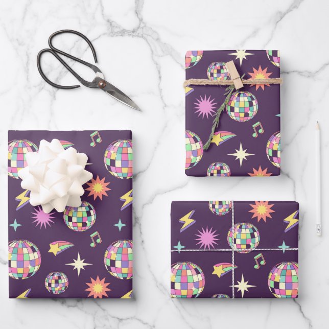 Colourful Retro Groovy Disco Pattern Wrapping Paper Sheet (Front)