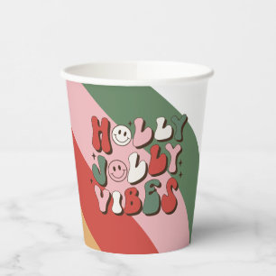 Colourful Retro Groovy Holly Jolly Vibes Christmas Paper Cups
