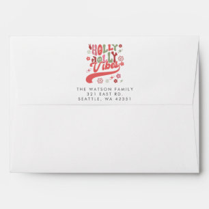 Colourful Retro Groovy Holly Jolly Vibes Holiday Envelope