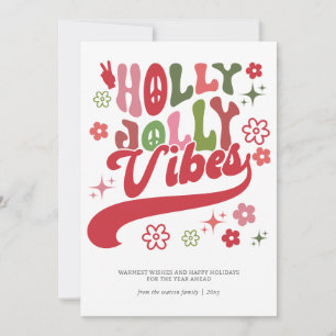Colourful Retro Groovy Holly Jolly Vibes Typograph Holiday Card