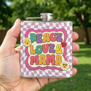 Colourful Retro Groovy Mum Quote Typography Hippie Hip Flask