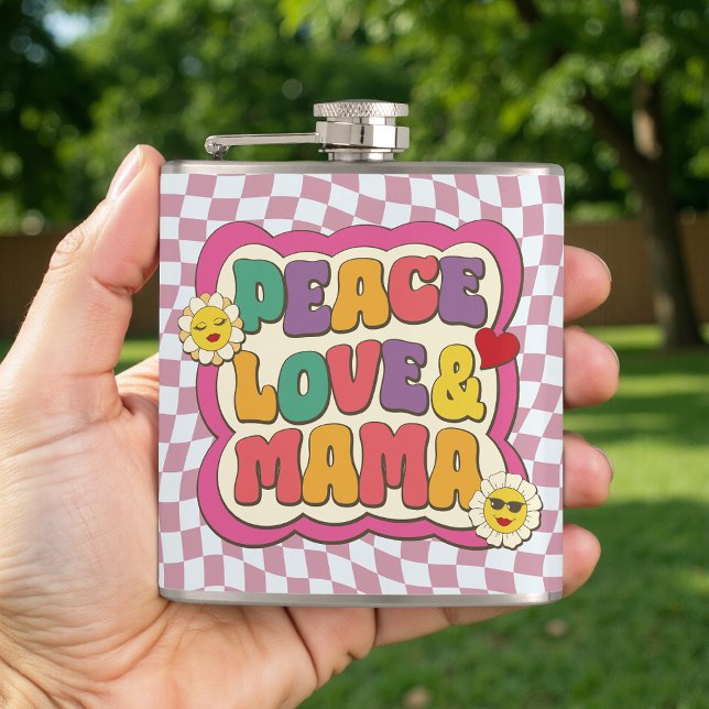Colourful Retro Groovy Mum Quote Typography Hippie Hip Flask (Creator Uploaded)