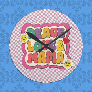 Colourful Retro Groovy Mum Quote Typography Hippie Round Clock