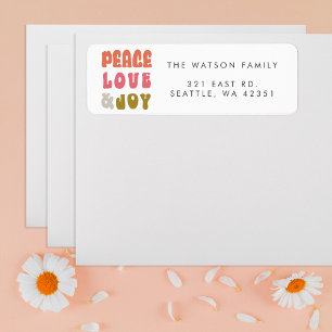 Colourful Retro Groovy Peace Love Joy Holiday Return Address Label