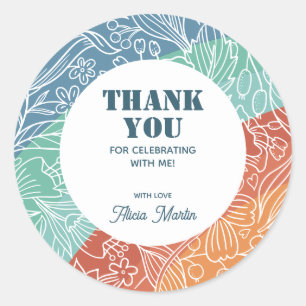 Colourful Retro Groovy Rainbow Floral Thank You Classic Round Sticker