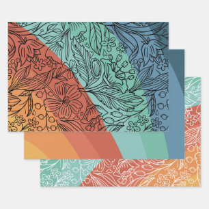 Colourful Retro Groovy Rainbow Floral  Wrapping Paper Sheet