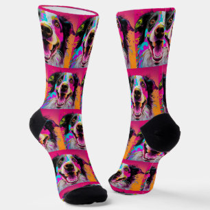 Colourful Retro Happy Dog Socks