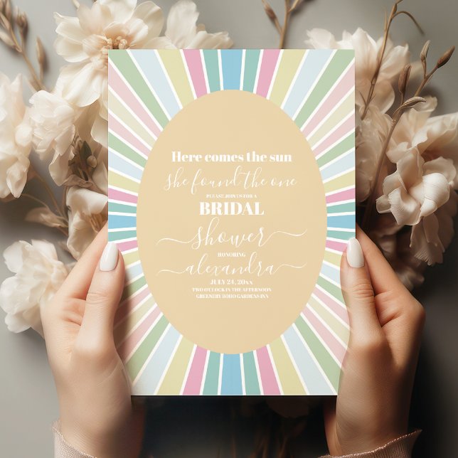Colourful Retro Here Comes the Sun Bridal Shower  Invitation (Creator Uploaded)