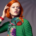 Colourful Retro Hippie Floral Scarf<br><div class="desc">This large scale red and green floral has a fun hand drawn look that could be from the 1960s. It was imagined with AI.</div>