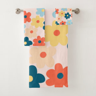 Colourful Retro Hippie Flower Pattern Bath Towel Set