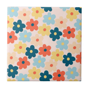 Colourful Retro Hippie Flower Pattern Ceramic Tile
