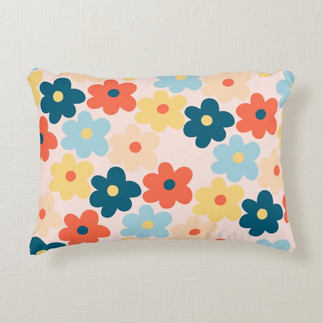 Colourful Retro Hippie Flower Pattern Decorative Cushion (Front)