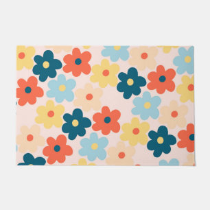 Colourful Retro Hippie Flower Pattern Doormat