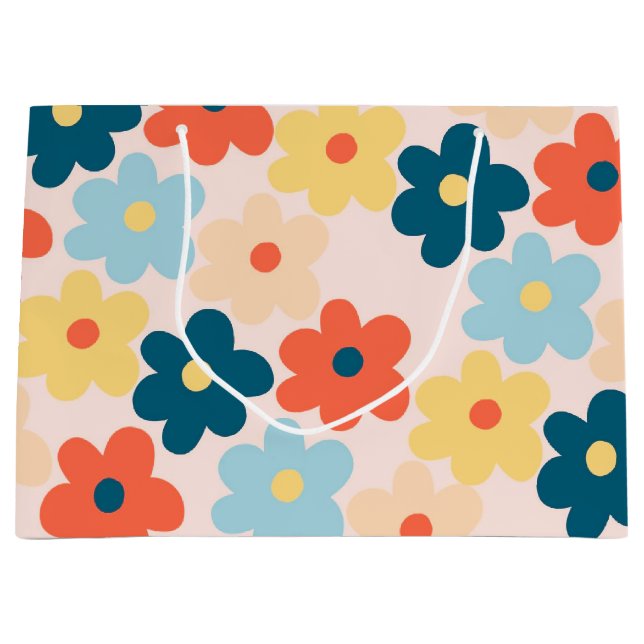 Colourful Retro Hippie Flower Pattern Large Gift Bag (Front)