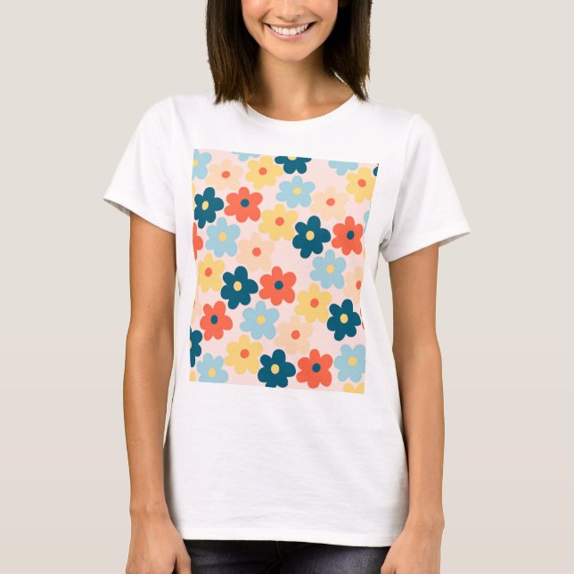 Colourful Retro Hippie Flower Pattern T-Shirt (Front)