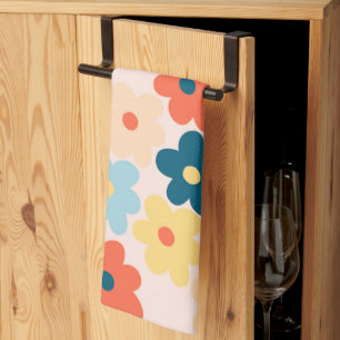 Colourful Retro Hippie Flower Pattern Tea Towel