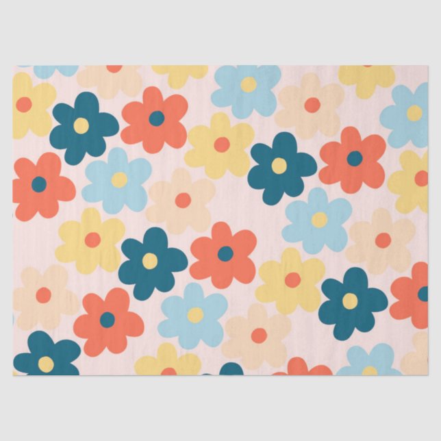 Colourful Retro Hippie Flower Pattern Tissue Paper (Front)