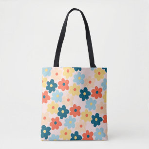 Colourful Retro Hippie Flower Pattern Tote Bag