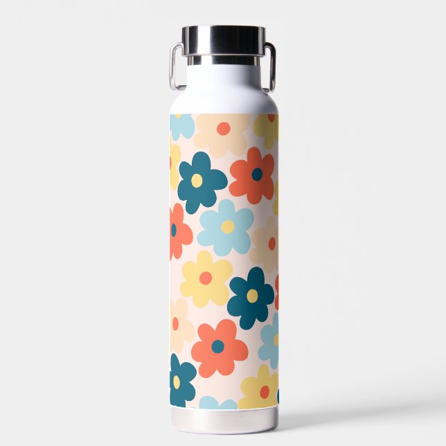 Colourful Retro Hippie Flower Pattern Water Bottle (Front)