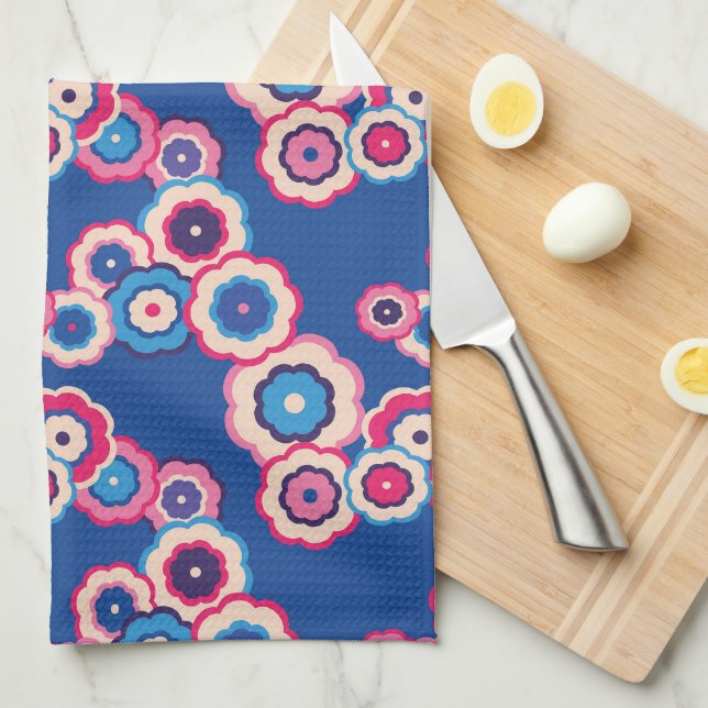 Colourful retro hippie pattern tea towel (Quarter Fold)