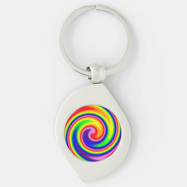 Colourful Retro Hippie Rainbow Swirl  Key Ring (Front)
