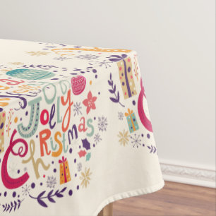 Colourful Retro Holly Jolly Christmas Text Design Tablecloth
